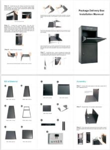Comprehensive instruction manual for the Feliluke modern mail and package box, guiding users through easy assembly and usage.