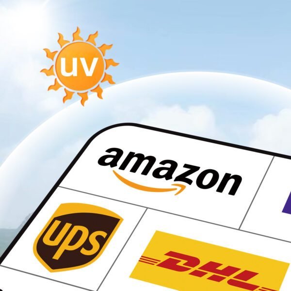 Sun icon illustrating the UV protection of a package delivery sign sticker, ensuring its resistance to fading.