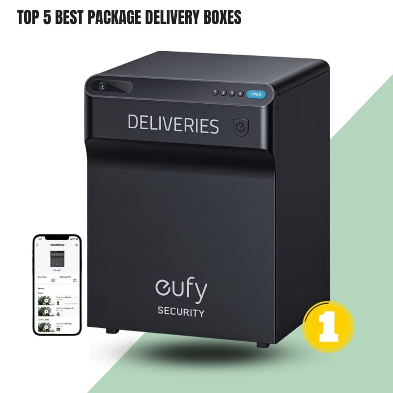 Eufy's SmartDrop parcel delivery box with its mobile app interface, ranked 1st in top package delivery boxes of 2023| Feliluke