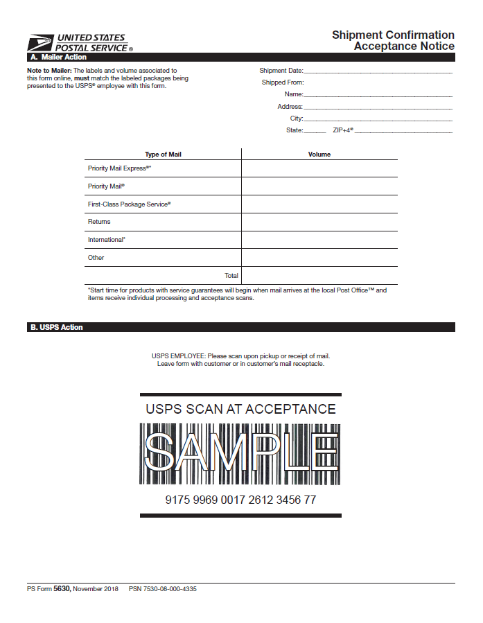 Click-N-Ship® SCAN Form Sample (img. from USPS.com)