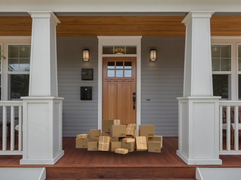 Before: The porch was cluttered with piles of packages, lacking a convenient Feliluke Parcel Drop Box.